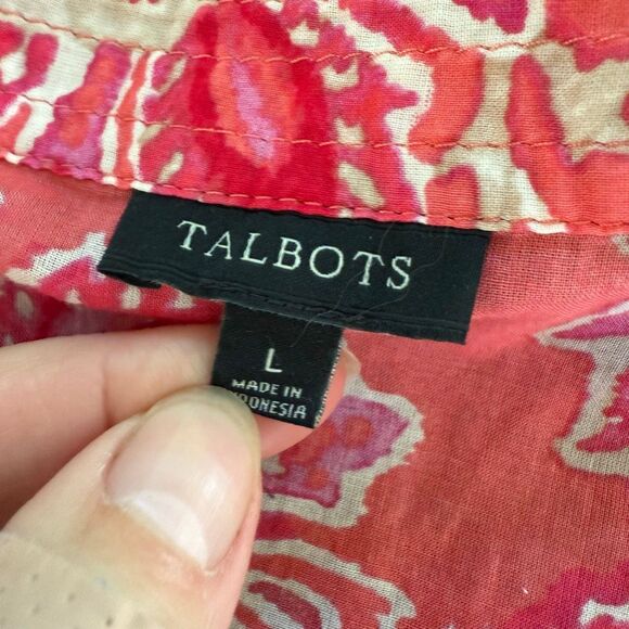 Talbots Whisper Weight Cotton Batik Print Tunic Pink Salmon L - Picture 5 of 6